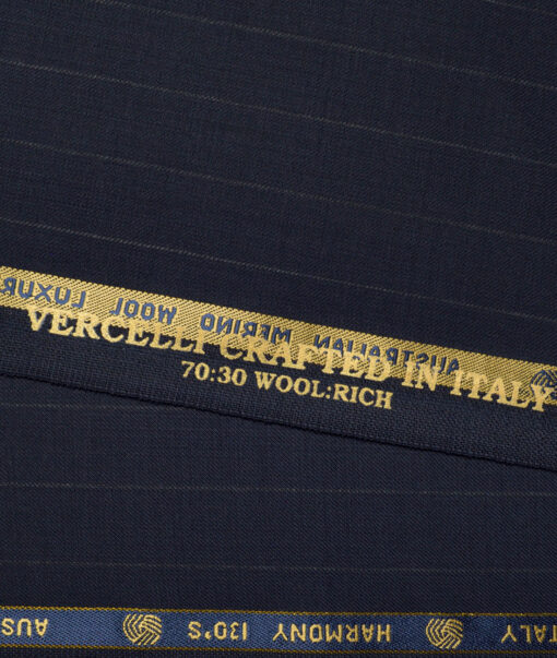 Vercelli Italy Super 130's Striped 70% Merino Wool Suiting Fabric (Dark Blue)