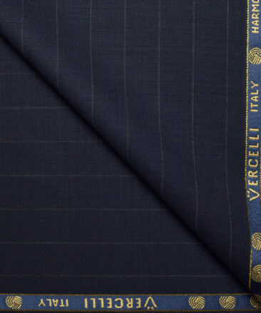 Vercelli Italy Super 130's Striped 70% Merino Wool Suiting Fabric (Dark Blue)