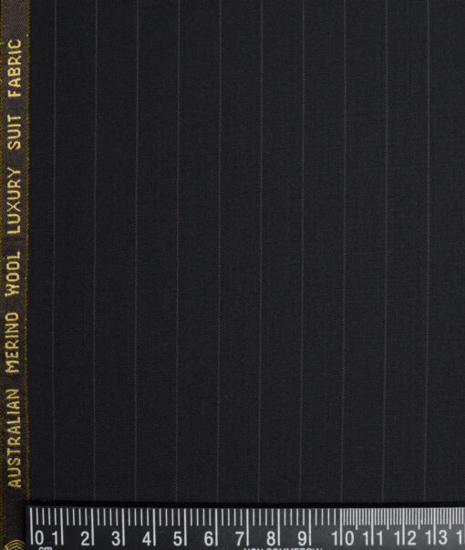 Vercelli Italy Super 160's Striped 50% Merino Wool Suiting Fabric (Black)