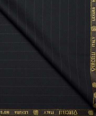 Vercelli Italy Super 160's Striped 50% Merino Wool Suiting Fabric (Black)