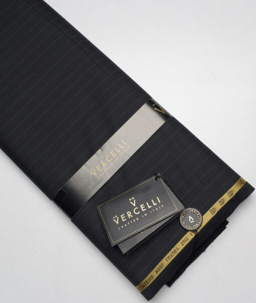Vercelli Italy Super 160's Striped 50% Merino Wool Suiting Fabric (Black)