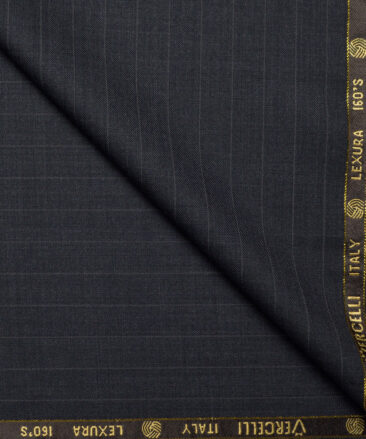 Vercelli Italy Super 150's Striped 50% Merino Wool Suiting Fabric (Dark Grey)