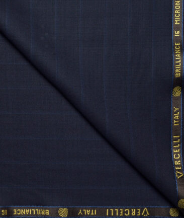 Vercelli Italy Super 150's Striped 70% Merino Wool Suiting Fabric (Dark Blue)