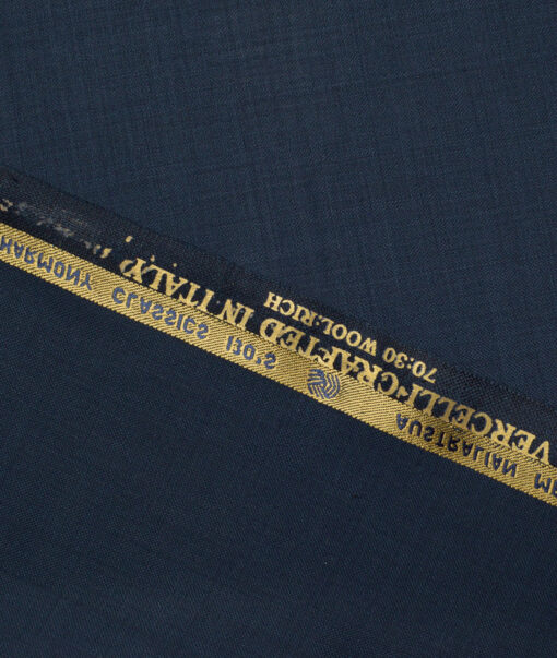 Vercelli Italy Super 130's Self Design 70% Merino Wool Suiting Fabric (Deep Ocean Blue)