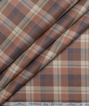 Tresca by Arvind  Superfine Cotton Checks Shirting Fabric (Beige)