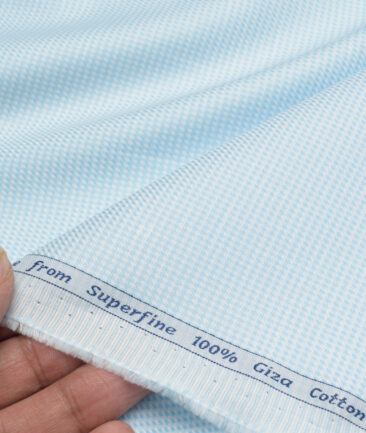 Tresca by Arvind  Giza Cotton Structured Shirting Fabric (White & Arctic Blue) - Image 3