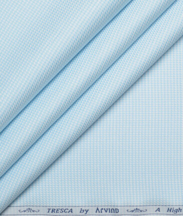 Tresca by Arvind  Giza Cotton Structured Shirting Fabric (White & Arctic Blue)