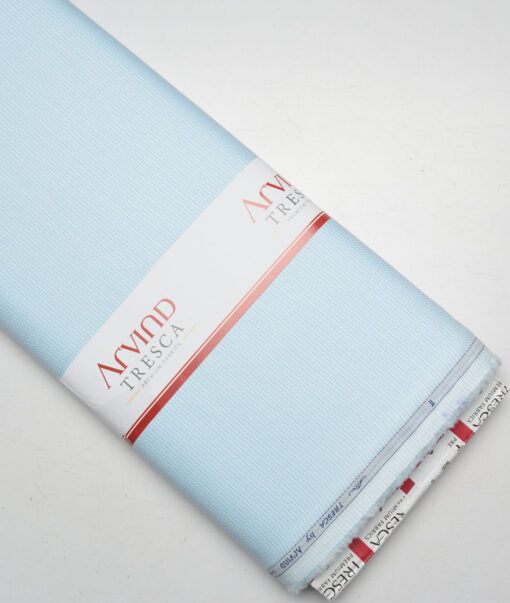 Tresca by Arvind  Giza Cotton Structured Shirting Fabric (White & Arctic Blue) - Image 6
