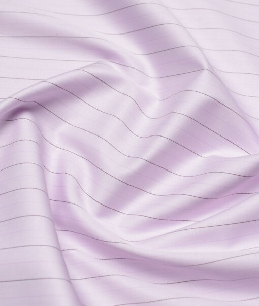 Primante by Arvind 1 Ply 90's Giza Cotton Striped Shirting Fabric (Light Purple) - Image 2