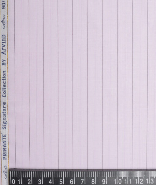 Primante by Arvind 1 Ply 90's Giza Cotton Striped Shirting Fabric (Light Purple) - Image 4
