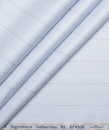 Primante by Arvind 2 Ply 100's Giza Cotton Striped Shirting Fabric (Sky Blue)