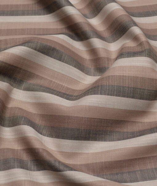 Tresca by Arvind  Superfine Cotton Striped Shirting Fabric (Light Brown) - Image 2