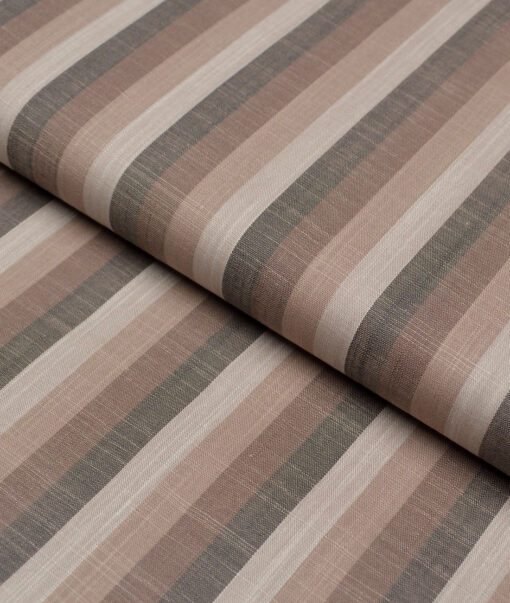 Tresca by Arvind  Superfine Cotton Striped Shirting Fabric (Light Brown) - Image 5