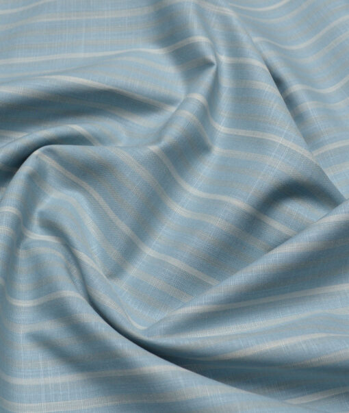 Tresca by Arvind  Superfine Cotton Striped Shirting Fabric (Opal Blue) - Image 2
