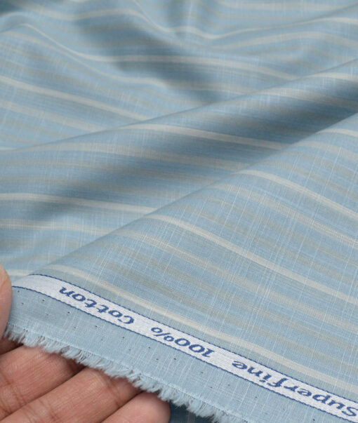 Tresca by Arvind  Superfine Cotton Striped Shirting Fabric (Opal Blue) - Image 3