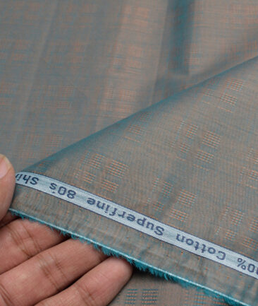Tresca by Arvind 2 Ply 80's Giza Cotton Self Design Paper Cotton or Lawn Shirt or Kurta Fabric (Green) - Image 2