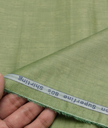 Tresca by Arvind 2 Ply 80's Giza Cotton Self Design Paper Cotton or Lawn Shirt or Kurta Fabric (Olive Green) - Image 2