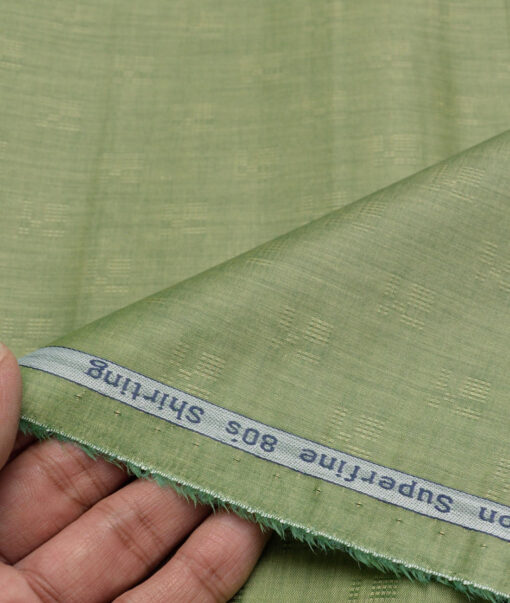 Tresca by Arvind 2 Ply 80's Giza Cotton Self Design Paper Cotton or Lawn Shirt or Kurta Fabric (Olive Green) - Image 2