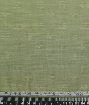 Tresca by Arvind 2 Ply 80's Giza Cotton Self Design Paper Cotton or Lawn Shirt or Kurta Fabric (Olive Green) - Image 3