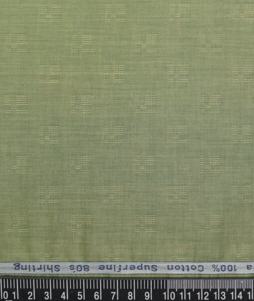 Tresca by Arvind 2 Ply 80's Giza Cotton Self Design Paper Cotton or Lawn Shirt or Kurta Fabric (Olive Green) - Image 3