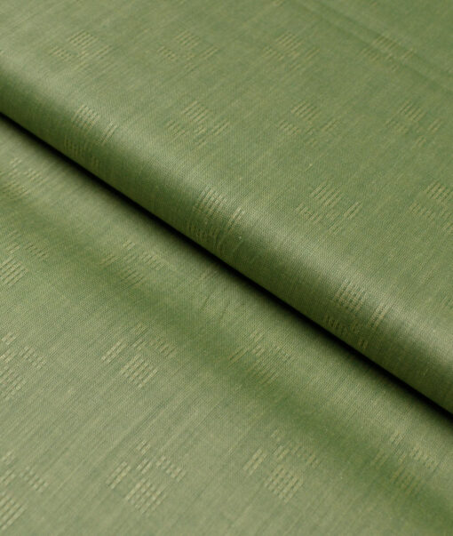 Tresca by Arvind 2 Ply 80's Giza Cotton Self Design Paper Cotton or Lawn Shirt or Kurta Fabric (Olive Green) - Image 4