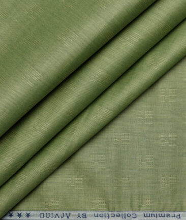 Tresca by Arvind 2 Ply 80's Giza Cotton Self Design Paper Cotton or Lawn Shirt or Kurta Fabric (Olive Green)