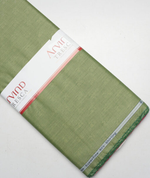 Tresca by Arvind 2 Ply 80's Giza Cotton Self Design Paper Cotton or Lawn Shirt or Kurta Fabric (Olive Green) - Image 5