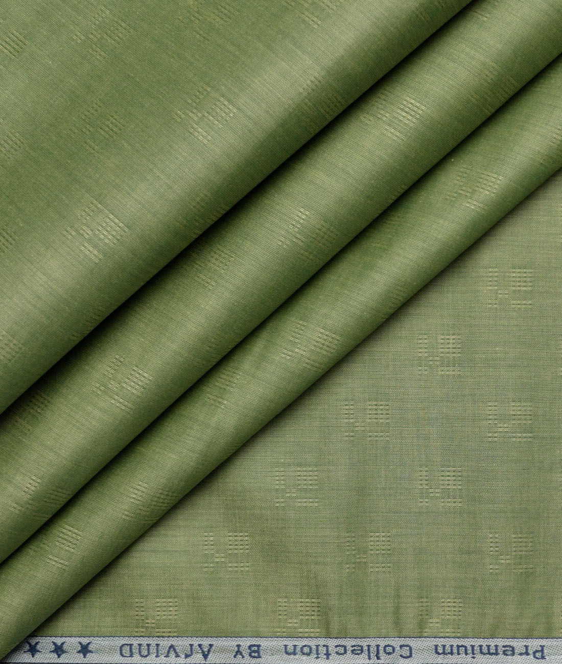 Tresca by Arvind 2 Ply 80's Giza Cotton Self Design Paper Cotton or Lawn Shirt or Kurta Fabric (Olive Green) - Image 1