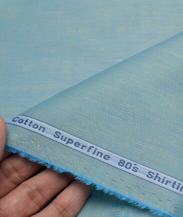Tresca by Arvind 2 Ply 80's Giza Cotton Self Design Paper Cotton or Lawn Shirt or Kurta Fabric (Pearl Aqua Blue)