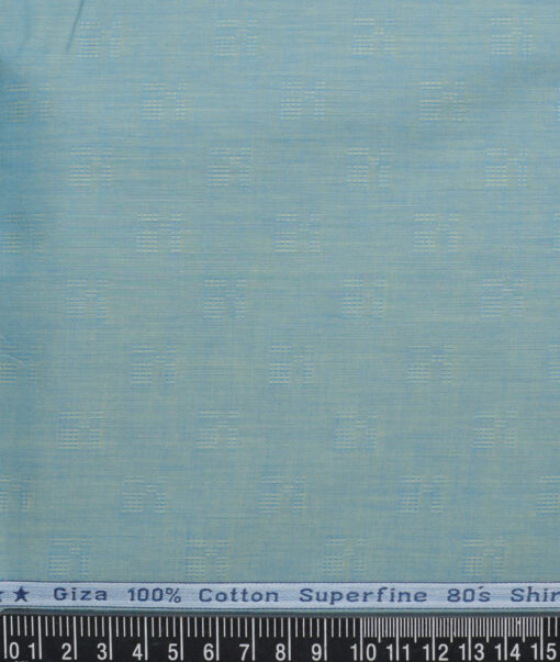 Tresca by Arvind 2 Ply 80's Giza Cotton Self Design Paper Cotton or Lawn Shirt or Kurta Fabric (Pearl Aqua Blue)