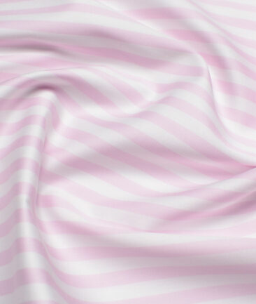 Luthai  Supima Cotton Striped Shirting Fabric (White & Pink) - Image 2