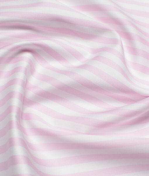Luthai  Supima Cotton Striped Shirting Fabric (White & Pink) - Image 2