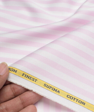 Luthai  Supima Cotton Striped Shirting Fabric (White & Pink) - Image 3