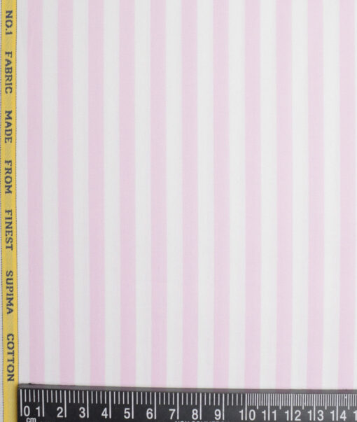 Luthai  Supima Cotton Striped Shirting Fabric (White & Pink) - Image 4