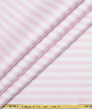 Luthai  Supima Cotton Striped Shirting Fabric (White & Pink)