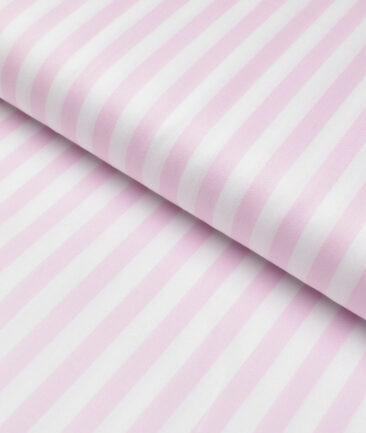 Luthai  Supima Cotton Striped Shirting Fabric (White & Pink) - Image 5