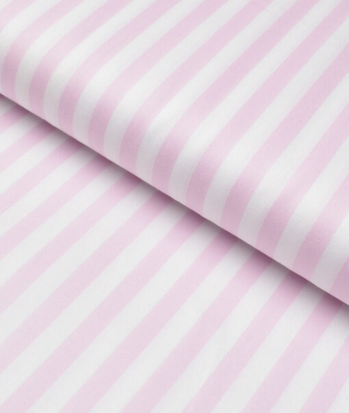 Luthai  Supima Cotton Striped Shirting Fabric (White & Pink) - Image 5