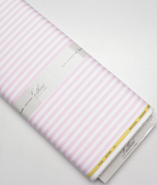 Luthai  Supima Cotton Striped Shirting Fabric (White & Pink) - Image 6