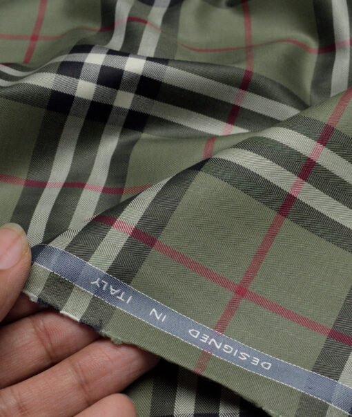Tessitura Monti  Giza Cotton Checks Shirting Fabric (Olive Green)