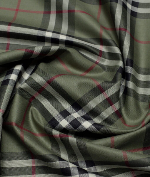Tessitura Monti  Giza Cotton Checks Shirting Fabric (Olive Green)