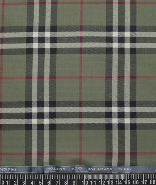 Tessitura Monti  Giza Cotton Checks Shirting Fabric (Olive Green)