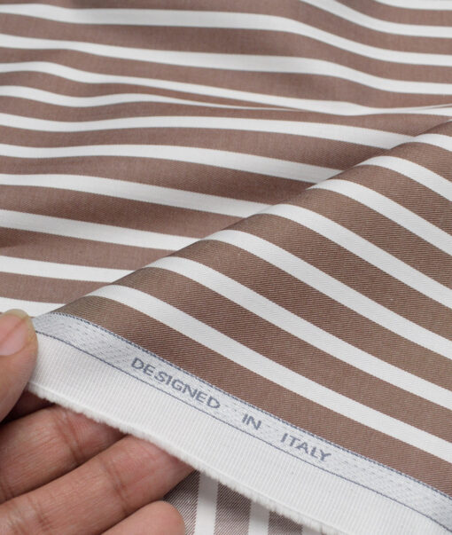 Tessitura Monti  Giza Cotton Striped Shirting Fabric (Brown & White)