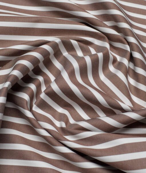 Tessitura Monti  Giza Cotton Striped Shirting Fabric (Brown & White)