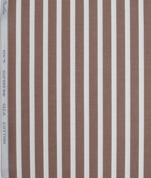 Tessitura Monti  Giza Cotton Striped Shirting Fabric (Brown & White)