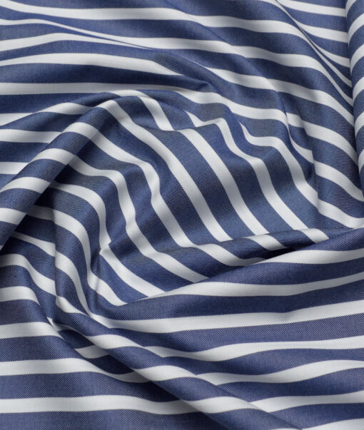 Tessitura Monti  Giza Cotton Striped Shirting Fabric (Denim Blue & White)
