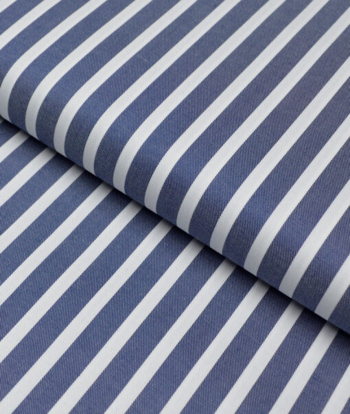 Tessitura Monti  Giza Cotton Striped Shirting Fabric (Denim Blue & White)