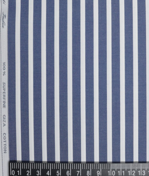 Tessitura Monti  Giza Cotton Striped Shirting Fabric (Denim Blue & White)