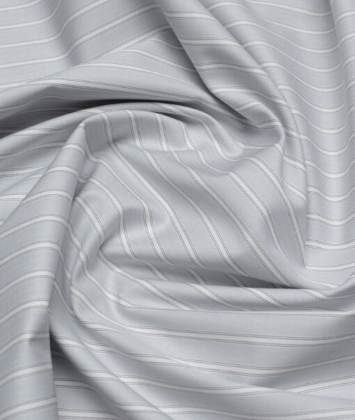 Tessitura Monti  Giza Cotton Striped Shirting Fabric (Light Grey)