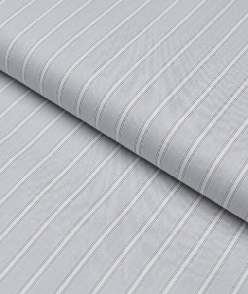 Tessitura Monti  Giza Cotton Striped Shirting Fabric (Light Grey)