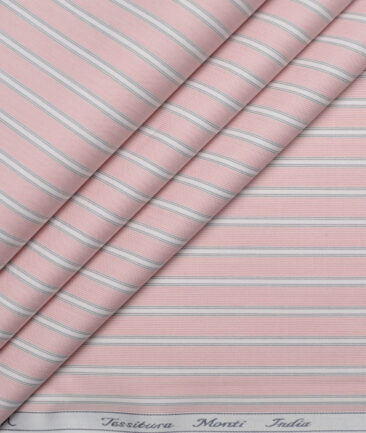 Tessitura Monti  Giza Cotton Striped Shirting Fabric (Pink)